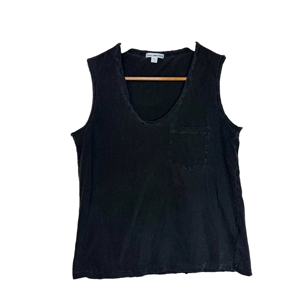 Standard James Perse Tank Top Women's 1 Black Cotton Scoop Neck Casual USA Made